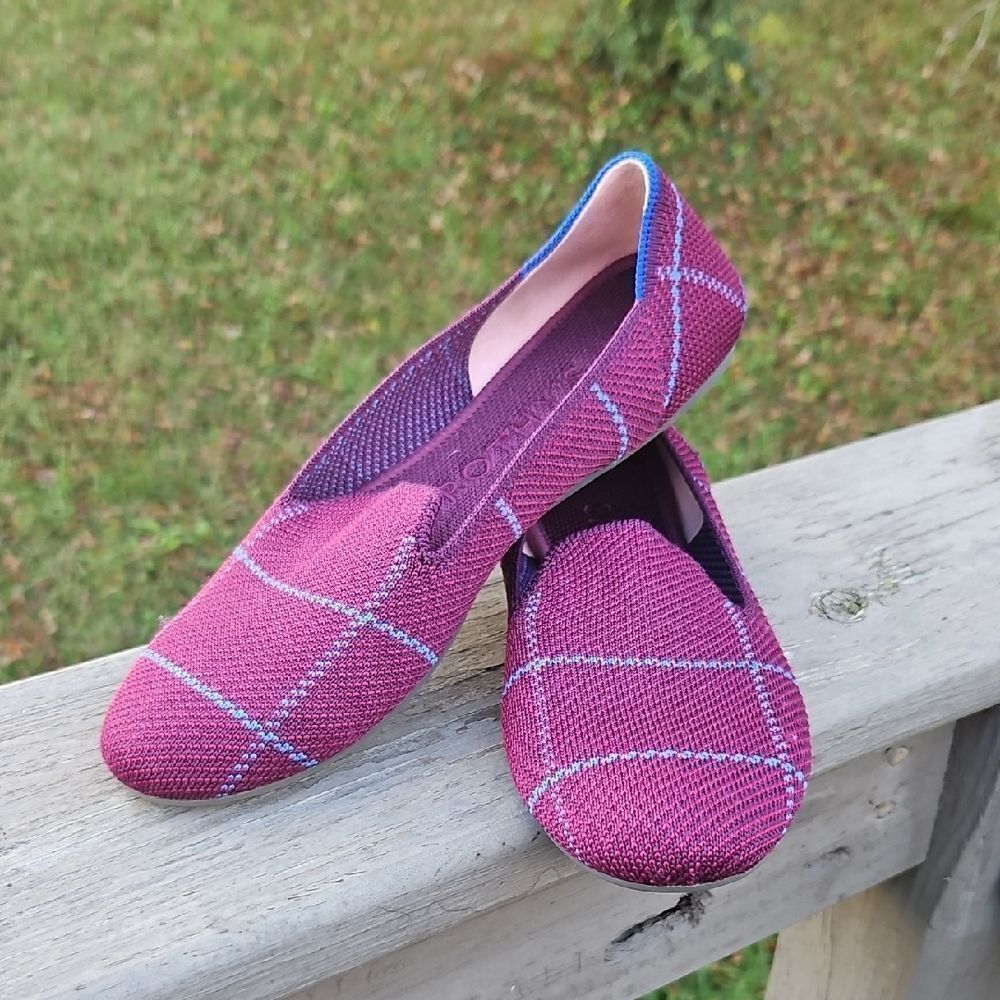 Rothy’s The Loafer – Burgundy Blue Plaid with Blue Accent size 6.5